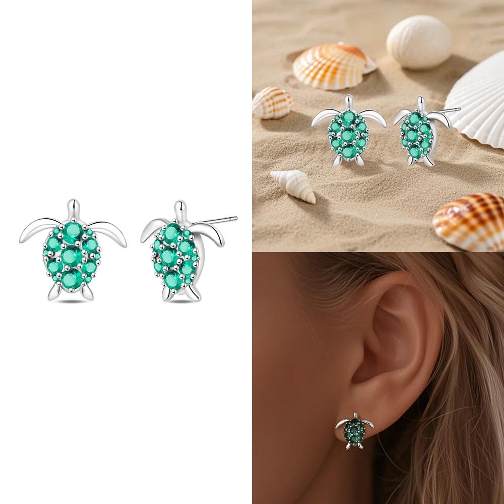 Charms 925 Silver Earrings Color Zircon Pink Bow Star Moon Shell Earrings Four-leaf Clover Woman's Accessory Jewelry