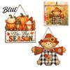 Front Door Welcome Sign Fall Wooden Hanging Sign Autumn Scarecrow & Pumpkin Maple Leaf Decor Hanger Harvest Thanksgiving Decor Farmhouse