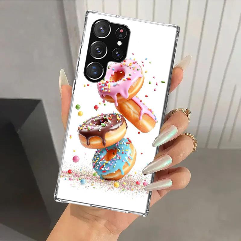 Macaron Ice Cream Cake Doughnut Phone Case for Samsung Galaxy S26 S24 S23 Ultra S25 Edge S22 S21 Plus S20 FE + Soft Print Shell