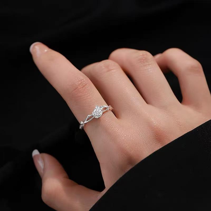 925 Sterling Silver Rose Open Band Women's Ring – Light Luxury High-End Feel Plain Index Finger Ring