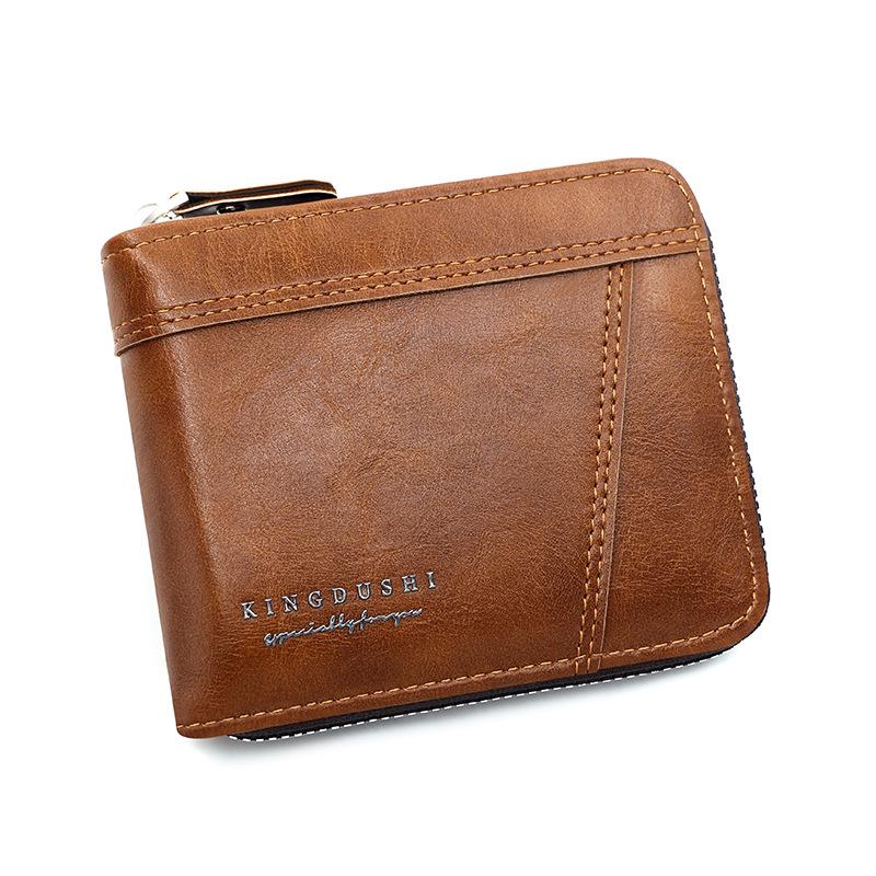 Kingdushi Men's Compact Zipper Wallet: Fashionable, Casual, Large Capacity with Multiple Card Slots