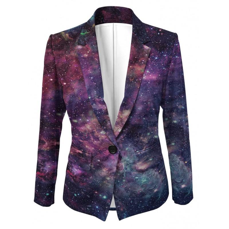 Womens Gradient Starry Sky Print Blazer Slim Fit Business Casual Jacket With Notched Lapel Single Button