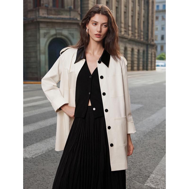 ELLE Women's French Color-Block Mid-Length Trench Coat
