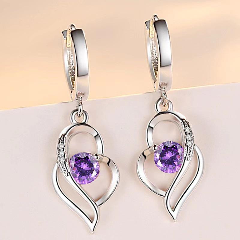 Silver-Plated Heart-Shaped Korean Style Earrings for Girls