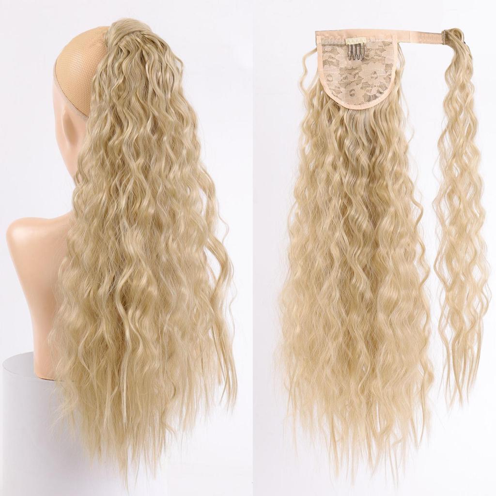 Coada de cal cu velcro, lung și ondulat, sintetică, cu clemă în coadă de păr, păr fals, coadă de cal, cu agrafe, extensie de păr