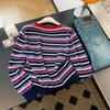 Contrasting Color Retro Striped Loose Thin Round Neck Long-sleeved Knitted T-shirt Small Shirt Women's Loose Casual Top