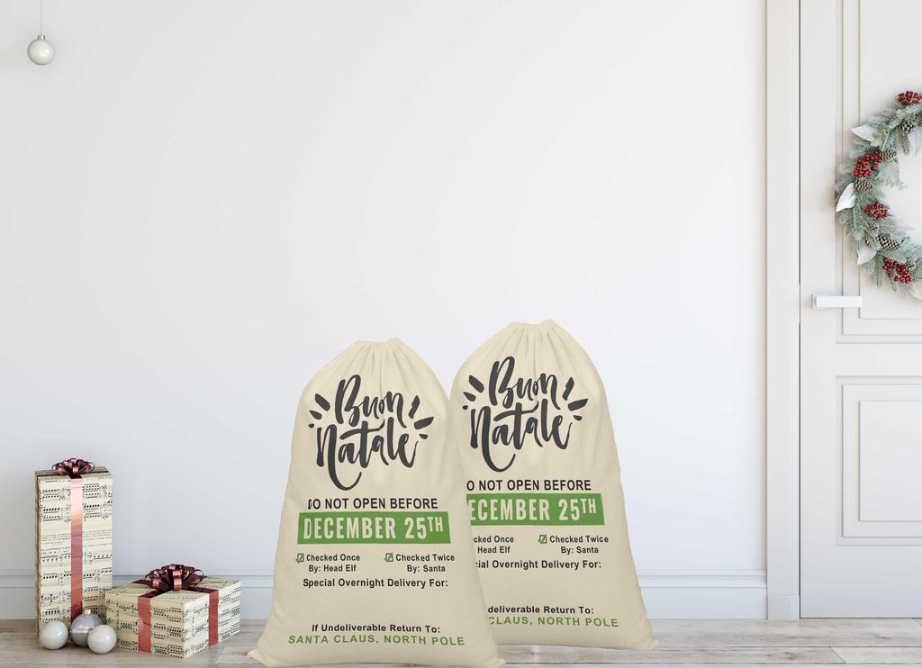 Printtoo 2 Pcs Large Santa Sacks with Drawstring Canvas Xmas Gifts Bags for Kids Christmas 27x20 Inch