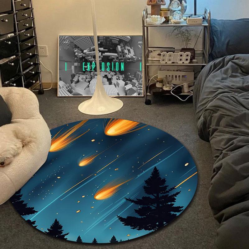 Contemporary Round Botanical Multicolor Floor Rug, Non-Slip Floor Mat for Nursery