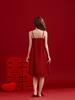 Rotes Seiden-Hochzeitspaar-Pyjama-Set: Damen- und Herren-Homewear-Slipkleid & Morgenmantel
