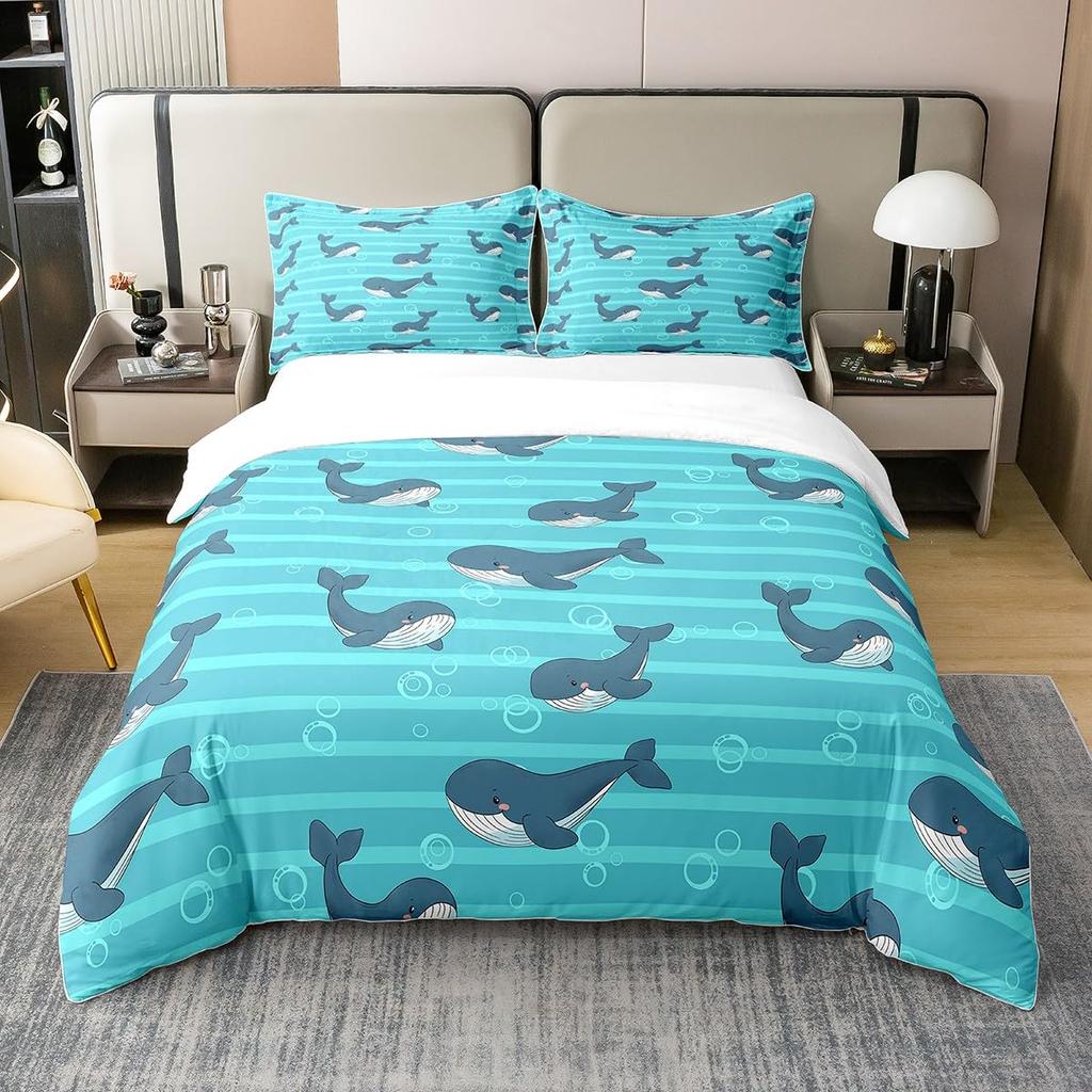 Comforter Sea Whale Bedding Set Queen Sizenautical Anchor Ship Rudder Plaid For Children Adultnavy Blue Ocean Geometric