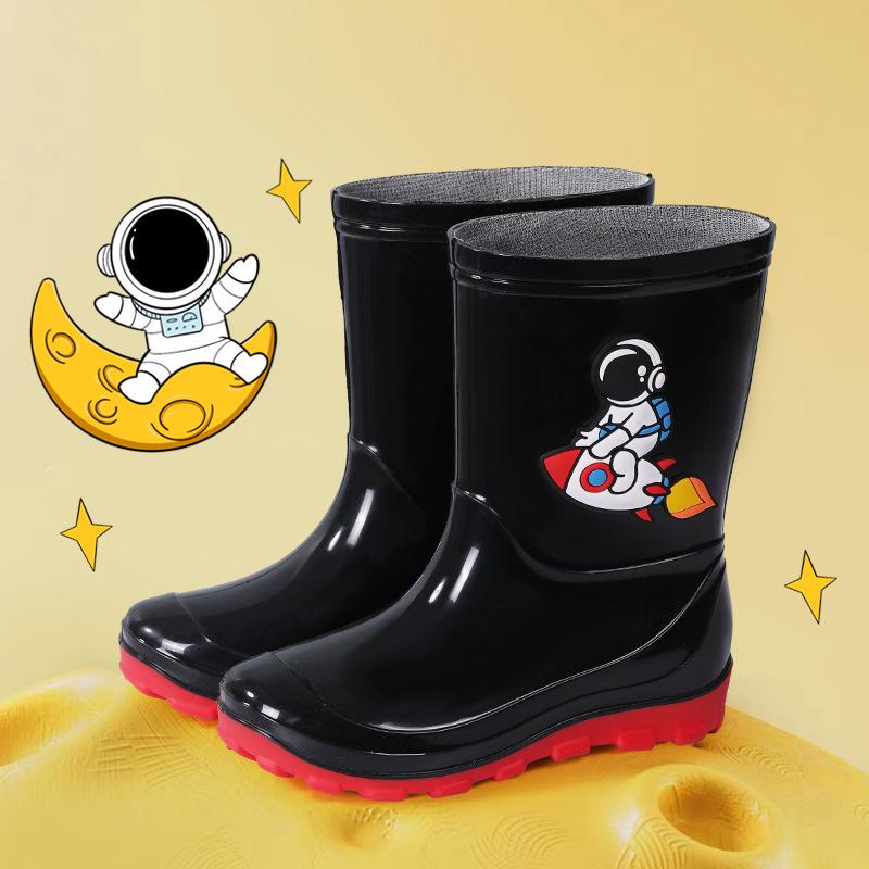 Kids' Waterproof Cartoon Rain Boots - Non-Slip Rubber Shoes for Boys & Girls, Warm Long Mid-High Top Design