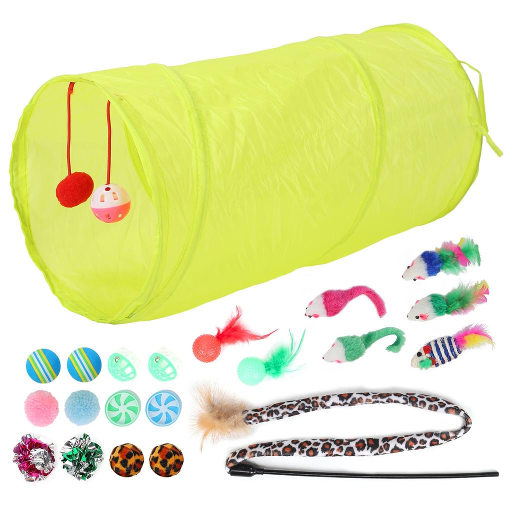 Cat Feather Toy Set Interactive Cat Toy Kitten Toy Assortments Includes Tunnel Cat Stick Balls Bells and Mice