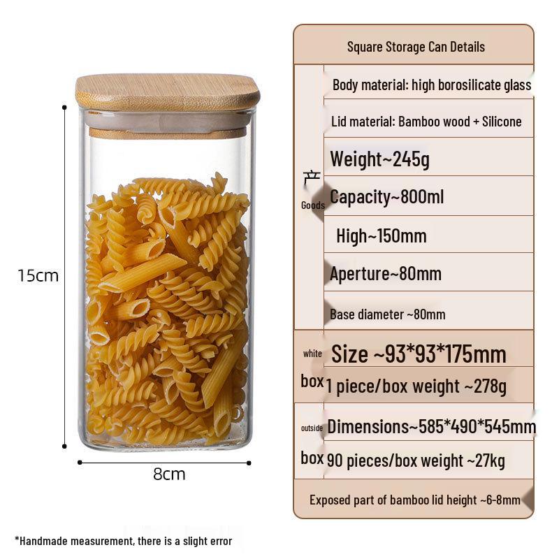 Square Borosilicate Glass Storage Jar for Coffee, Tea, Grains & Bracelets