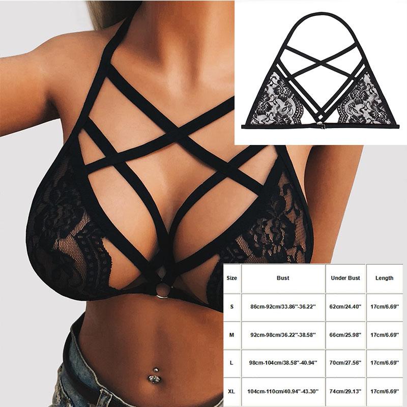 Sexy Bandage BHs Bindebänder Dessous Atmungsaktiv Sexuell Schwarz Körbchenloser BH Hohl Elastisch Käfig BH Bandage Träger