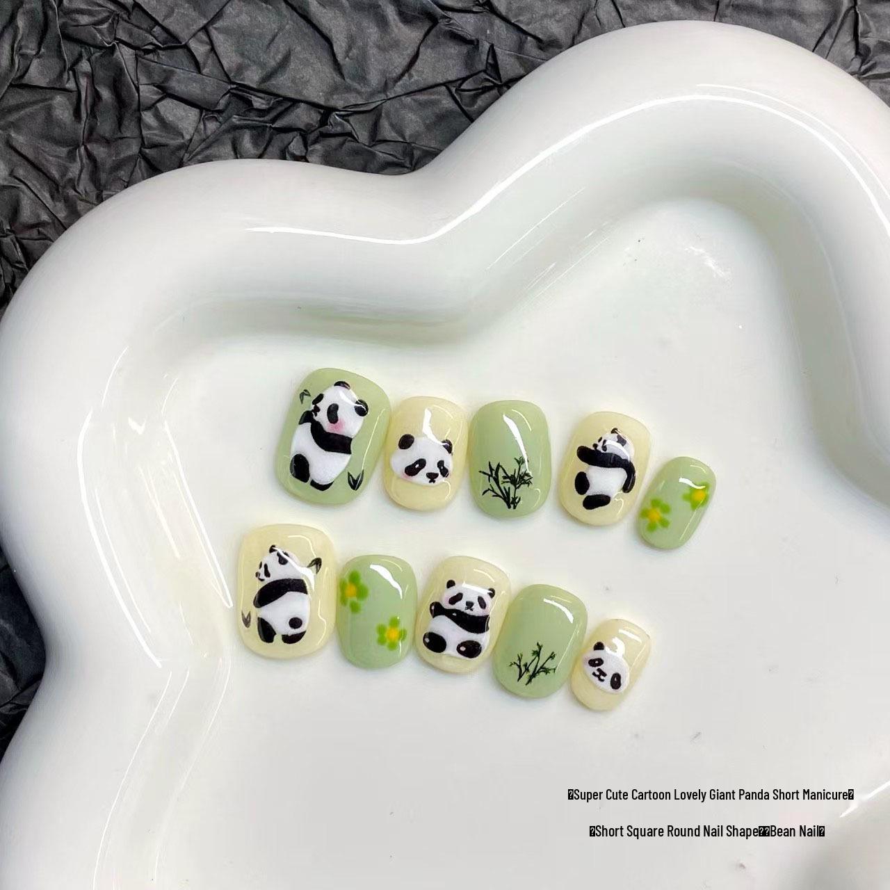 

Ручной работы Нейл-арт с пандой: Короткие, съемные накладные ногти Extra Small