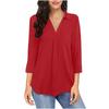 Women's Summer Shirt Loose V-neck Three-quarter Sleeve Solid Color Chiffon Shirt