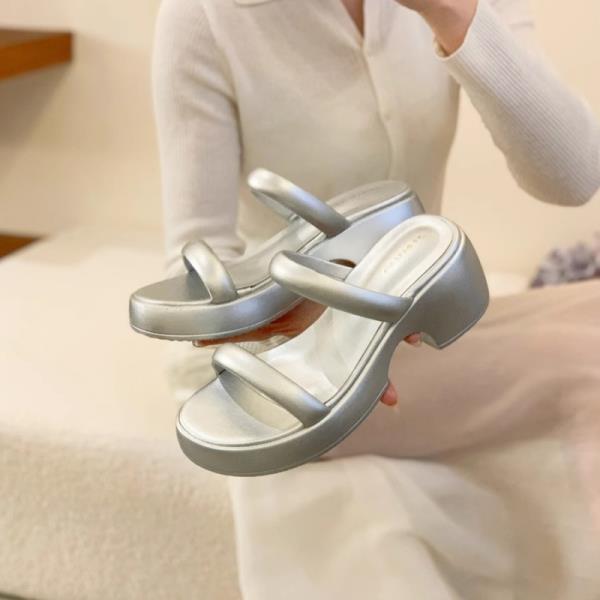 Fashion Women's Shoes Silver Slippers Soft Luxury Slides Shale Female Beach Platform Rubber Flip Flops Comfort Designer Sabot Hawaiian C