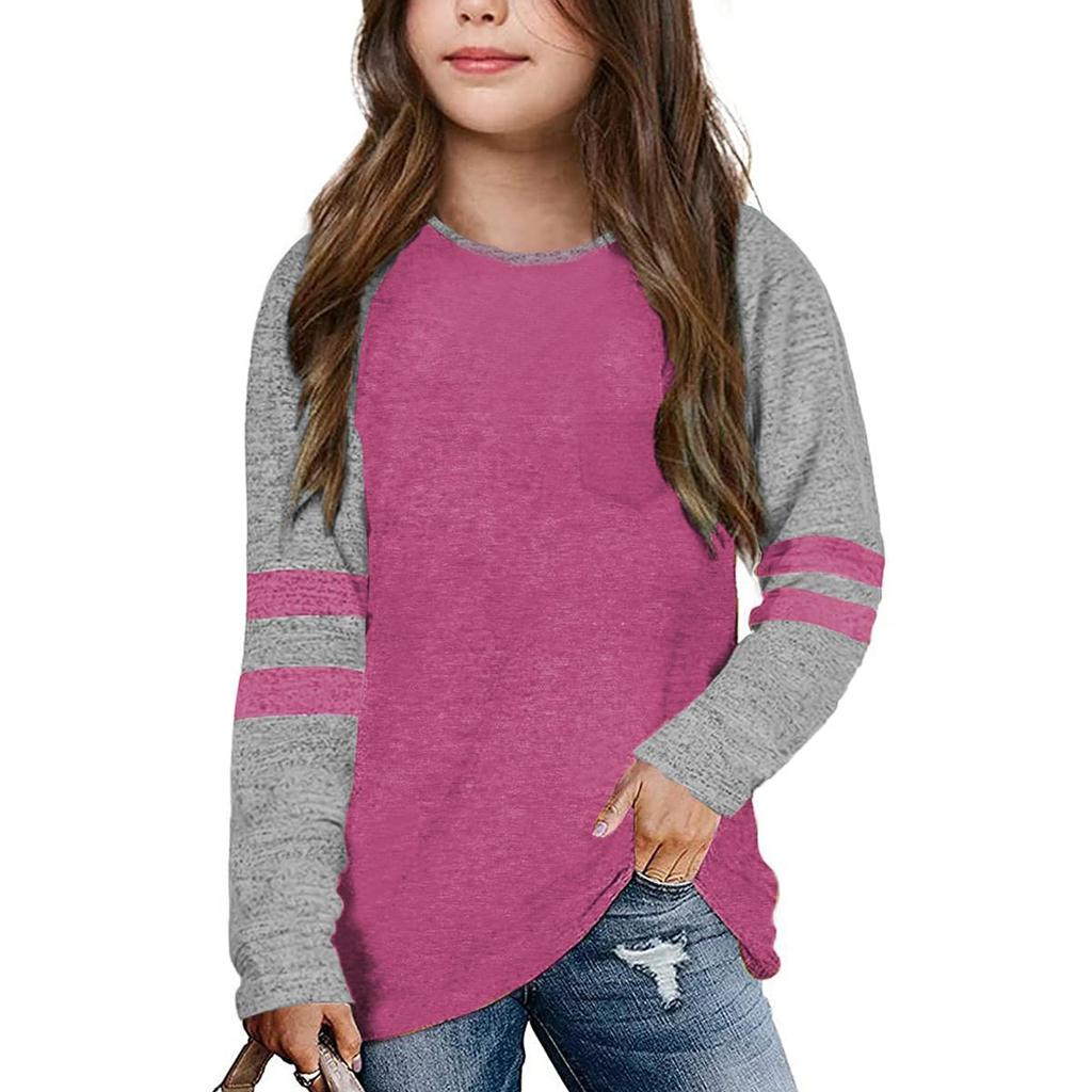 Flicktröjor För 4-15 År Långärmade Raglan Toppar med Rund Hals och Ficka