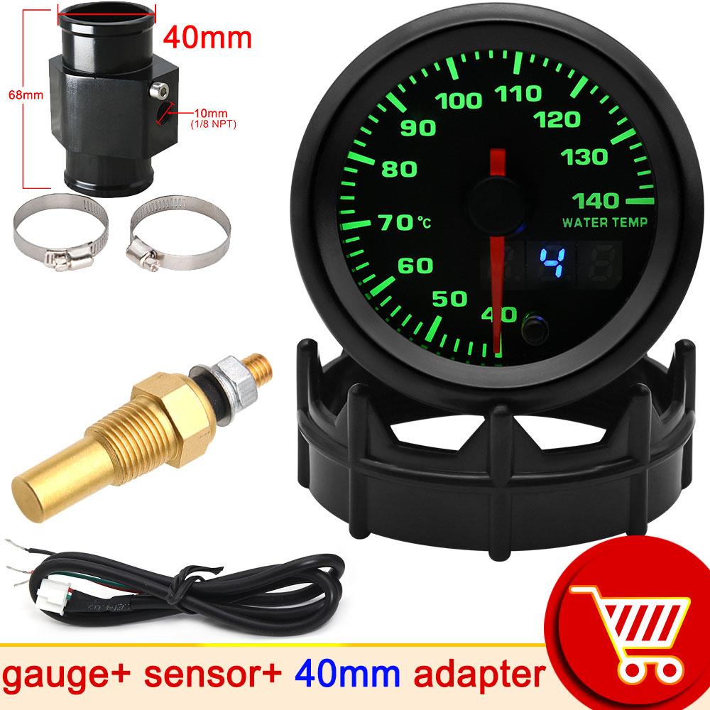 AD 52mm Car Water Temperature Gauge 40-140 Celsius 7 Colors Backlight Water Temp Joint Pipe Sensor Adapter Water Unit Sender