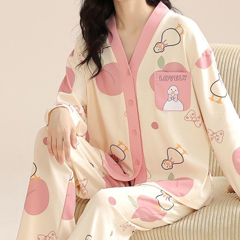 100% Cotton Pajamas For Women, Spring And Autumn, Home Wear Set That Can Be Worn Outside