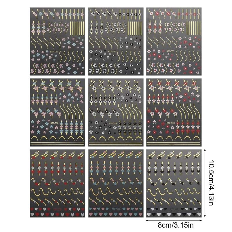 Flower Nail Stickers,Adhesive 3D Nail Decals Lines Heart Nail Art Stickers Summer Nail Design Nail Art Accessories