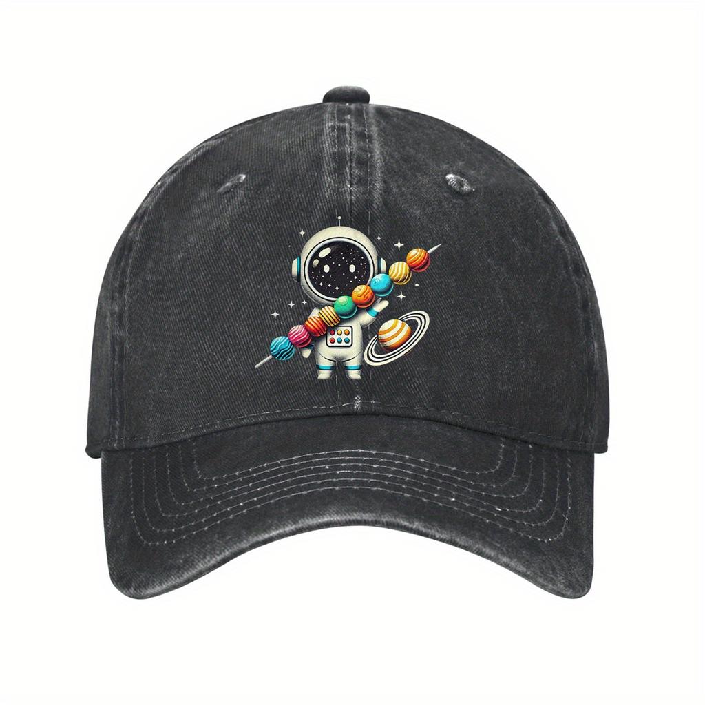 Astronaut Planet Skewer Cotton Baseball Cap Unisex Casual Adjustable Sun Protection Dad Hat