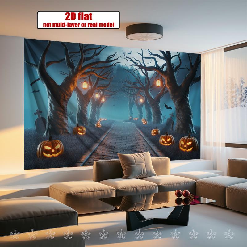Party Backdrop Halloween Flat Banners Spooky Pumpkin Pathway Forest Path Celebrations Photo Booth Background Front Door Decor