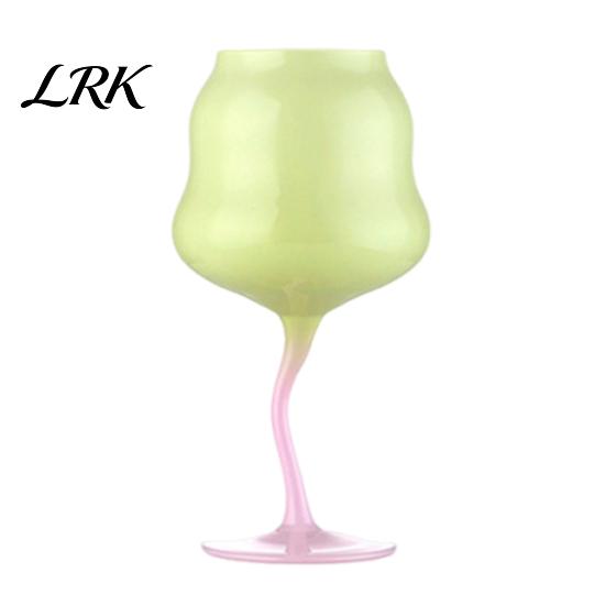 Bright Macaron Color Cup Glass Goblet, Wave Cup, Creative Decorative Cocktail Glassware, Photo-friendly Novelty Bar Goblet Tool for Wine Cocktails