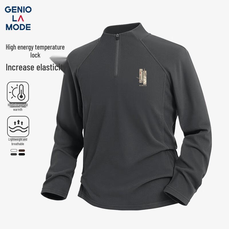 

GENIOLAMODE Men s Fleece-Lined Half-Zip Thermal Long-Sleeve T-Shirt 2XL
