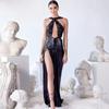 2025 Cross-Border Beaded Irregular Halter Neck Evening Dress for Women