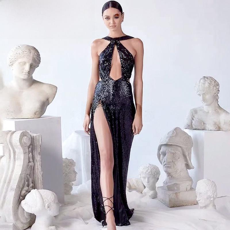 2025 Cross-Border Beaded Irregular Halter Neck Evening Dress for Women
