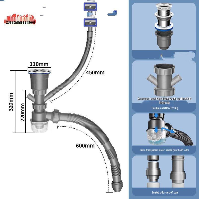 Stainless Steel Anti-Odor Sink Drain Pipe