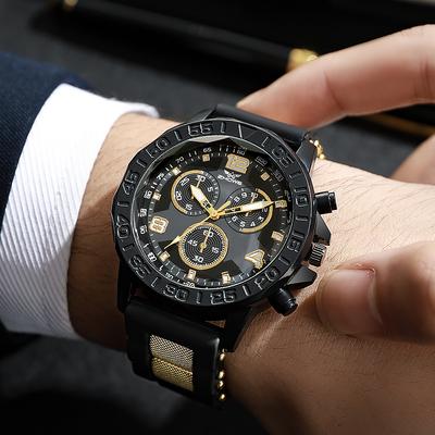 Light Luxury Refined Fake Three Eye Mixed Bar Scale Dial Silicone Quartz Watch