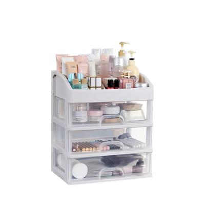 Cosmetic Organizer with 3 Drawers, Plastic Storage for Dresser Cosmetic Display Case, Large Capacity Countertop Plastic Storage for Skin Care
