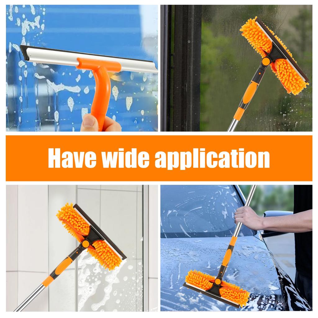 2 In 1 Window Cleaner Tool Double Sided Glass Squeegee Cleaner Duster Mop With Extendable Pole Ceiling Furniture Cleaning Tools