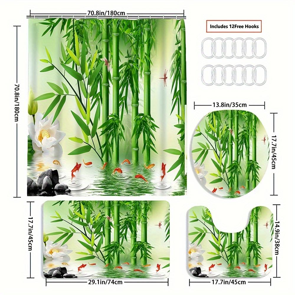 

Water-Resistant Bamboo Shower Curtain Set With Non-Slip Bath Mats, Toilet Lid Cover, Bathroom Rugs, And 12 Plastic Hooks - Machi W60H190(CM)-1 Pcs