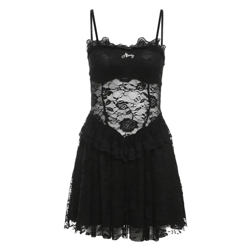 

Womens Floral Lace Sheer Corset Cami Mini Dress S