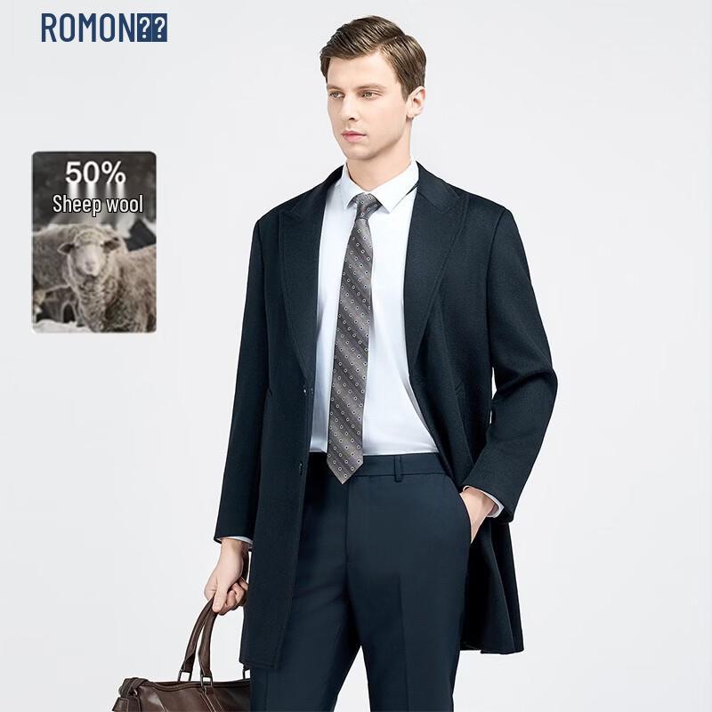 ROMON Men's 100% Wool Mid-Length Formal Overcoat
