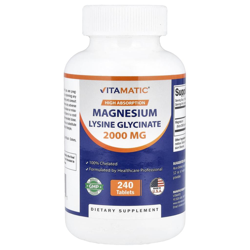 Vitamatic Magnesium Lysine Glycinate, 240 Tablets (1,000 Mg Per Tablet)