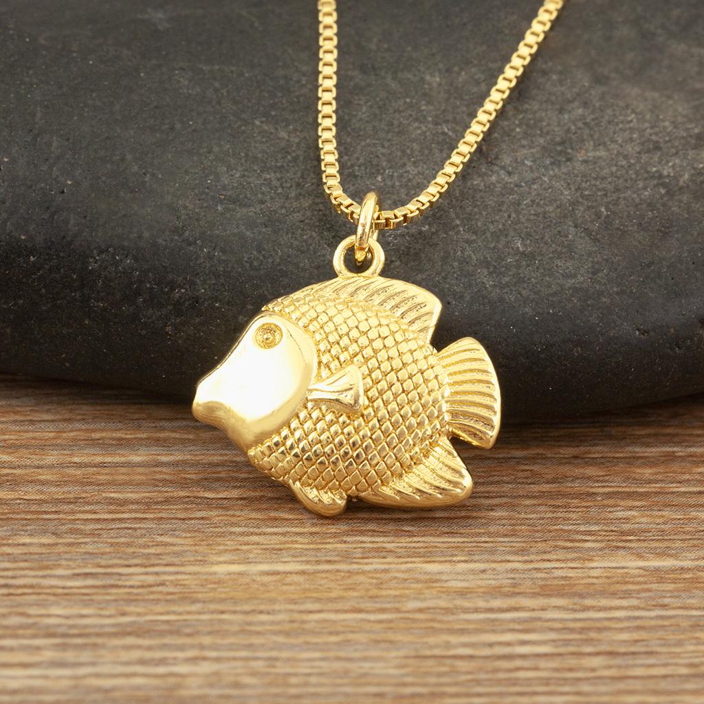 Nidin Simple Fashion Fish Shape Charm Pendant Necklace 3 Styles For Women Men Copper Micro Inlaid Zircon Daily Party Jewelry
