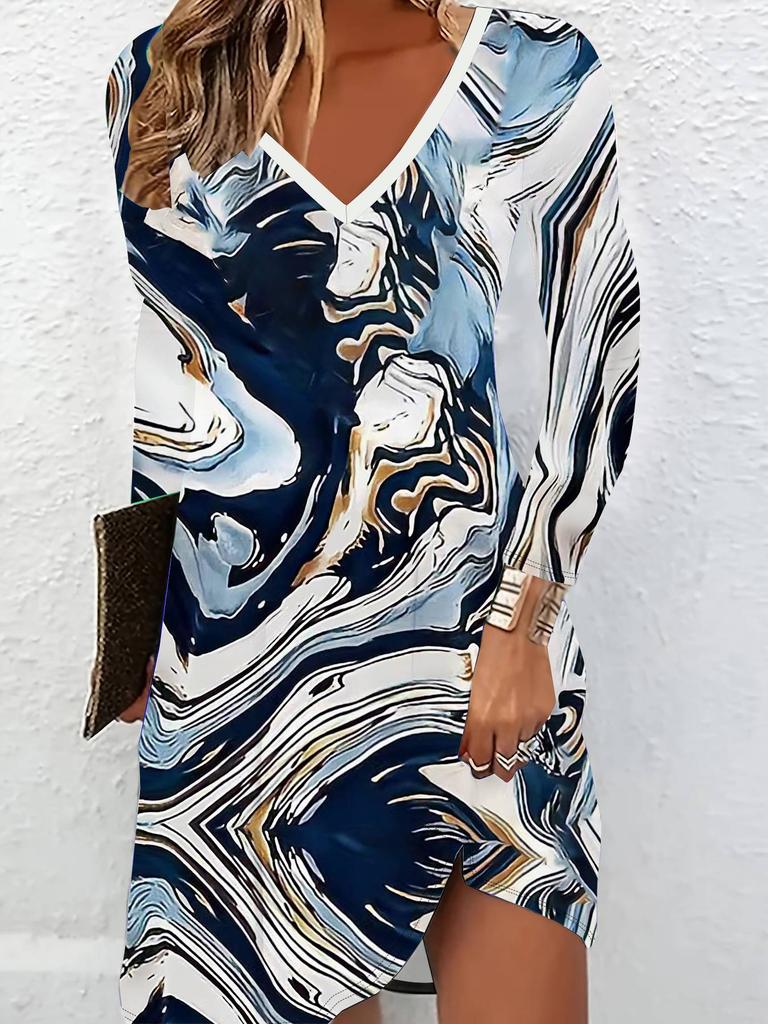 3D Vintage Pattern Printed Long Sleeves Dress Exclusive Trendy Item for Women In Autumn & Winter