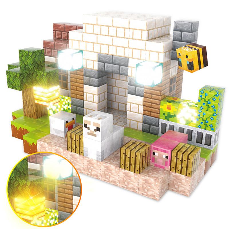 Toy Minecraft Magnetic Set With Led Lights For Kids Learning Building Gift Play