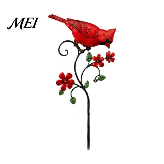 Grandma Memorial Tributes Red Bird Garden Stake, Metal Yard Art Hand Painted Lawn Flower And Ornament for Patio Pathway Site Stake