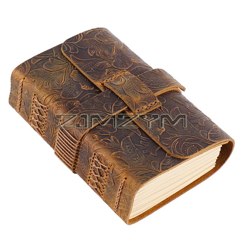 Leather Journal Lock Design Blank Kraft Paper 400 Pages DIY Diary Travel Notebook Handmade Sketchbook Retro Thick Book