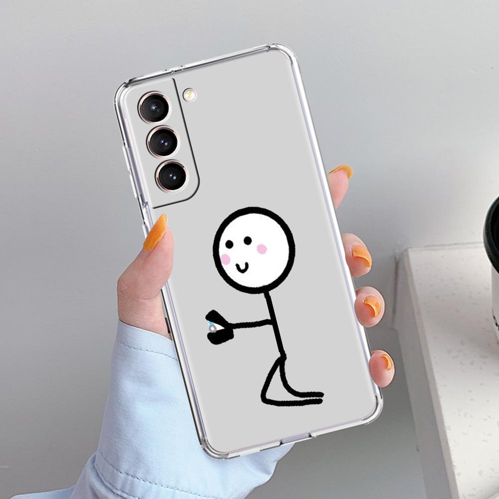 Phone Case For Samsung Galaxy S26 S25 S24 S23 S22 Ultra S20 S21 FE 5G Plus Soft Clear Cover Cute Matchstick Men Couple