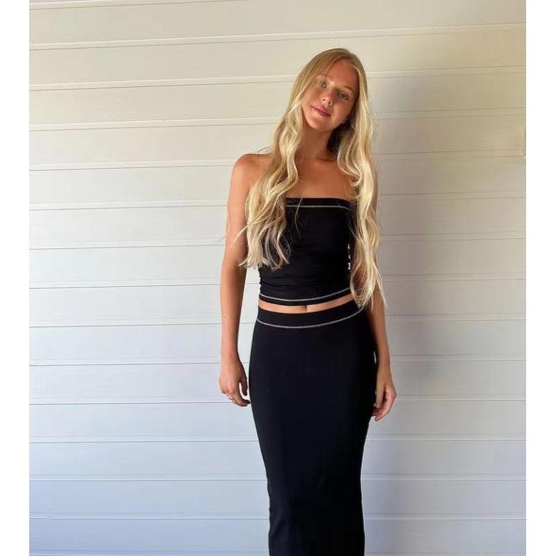 

Fashion Wind Fashion Tube Top Package Hip Skirt Suit Tube Top Package Hip Skirt Suit Black Tube Top S