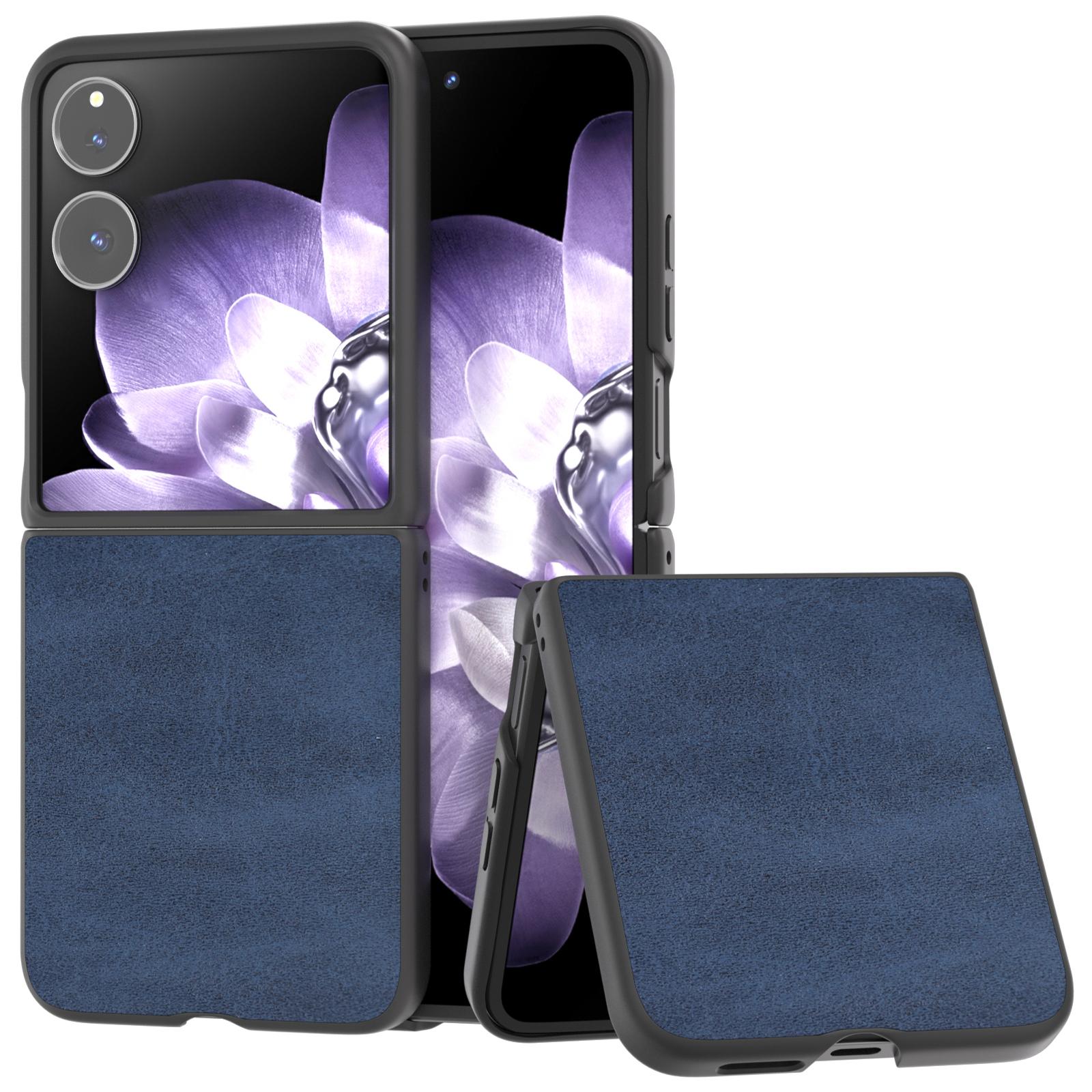 

For Xiaomi Mix Flip 5G Case Cowhide Texture Hard PC+PU Protective Phone Cover Blue