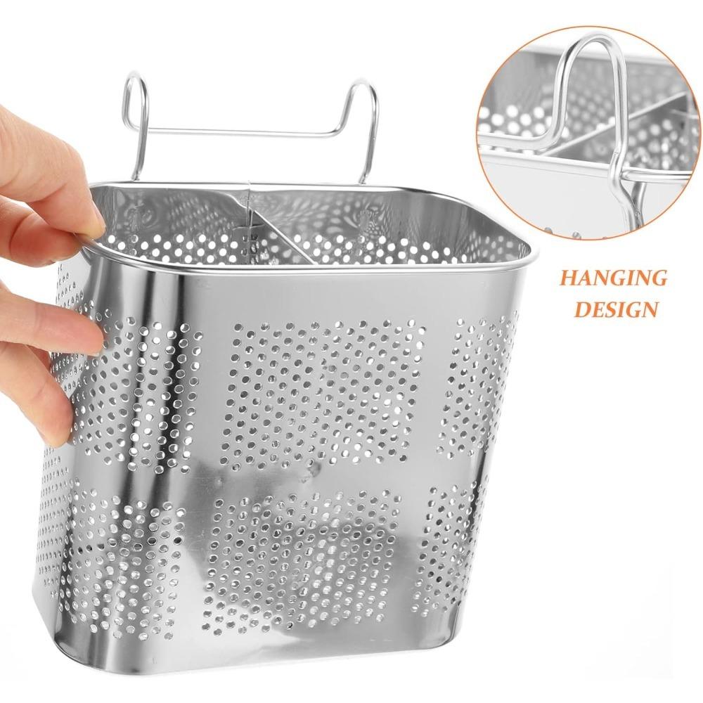 Stainless Steel Chopsticks Utensil Storage Drying Basket, Hanging Drain Rack Organizer for Kitchen Sink Countertop Dish Rack