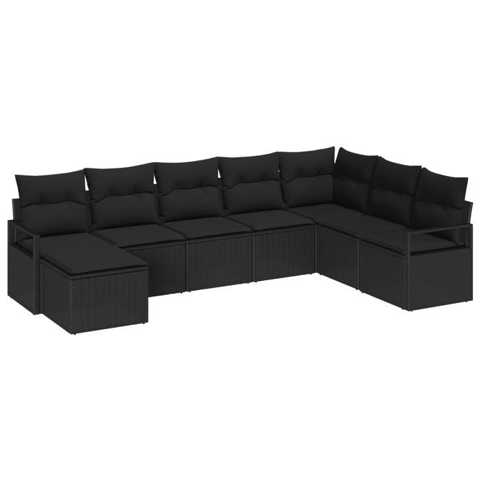 Ensemble de Canapé de Jardin 8 Pièces avec Coussins Noir Rotin Poly, Canapé de Jardin 2 places avec Coussins Noir Rotin Poly 3346503
