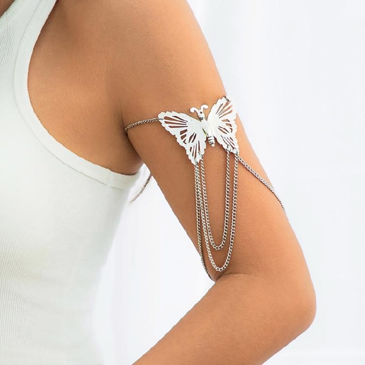 Elegant Butterfly Arm Bracelet Adjustable Open Arm Cuff Bangle Tassels Armband
